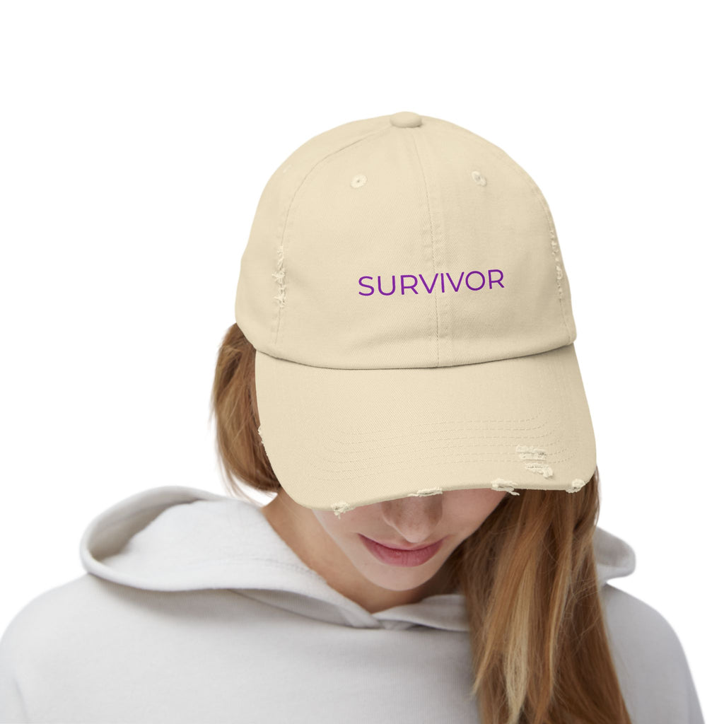 “SURVIVOR” Distressed Cap — Survivor Baseball Hat for Women | Empowering Fashion | Resilience Apparel
