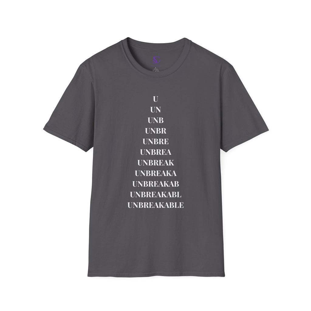 "Unbreakable" Letter‑by‑Letter Triangle T-Shirt — Motivational Typography Tee