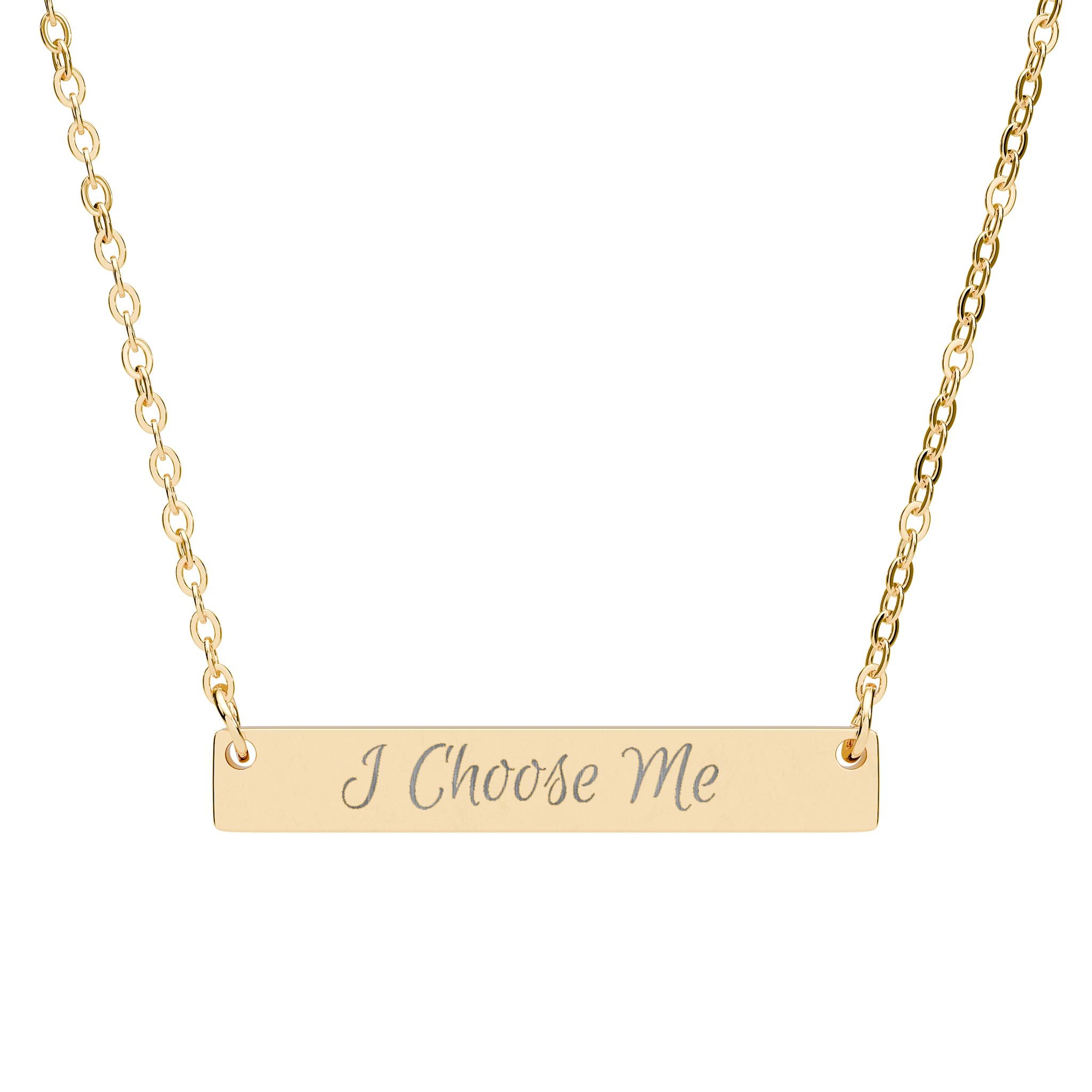 Engraved Horizontal Bar Necklace — "I Choose Me" Personalized Pendant