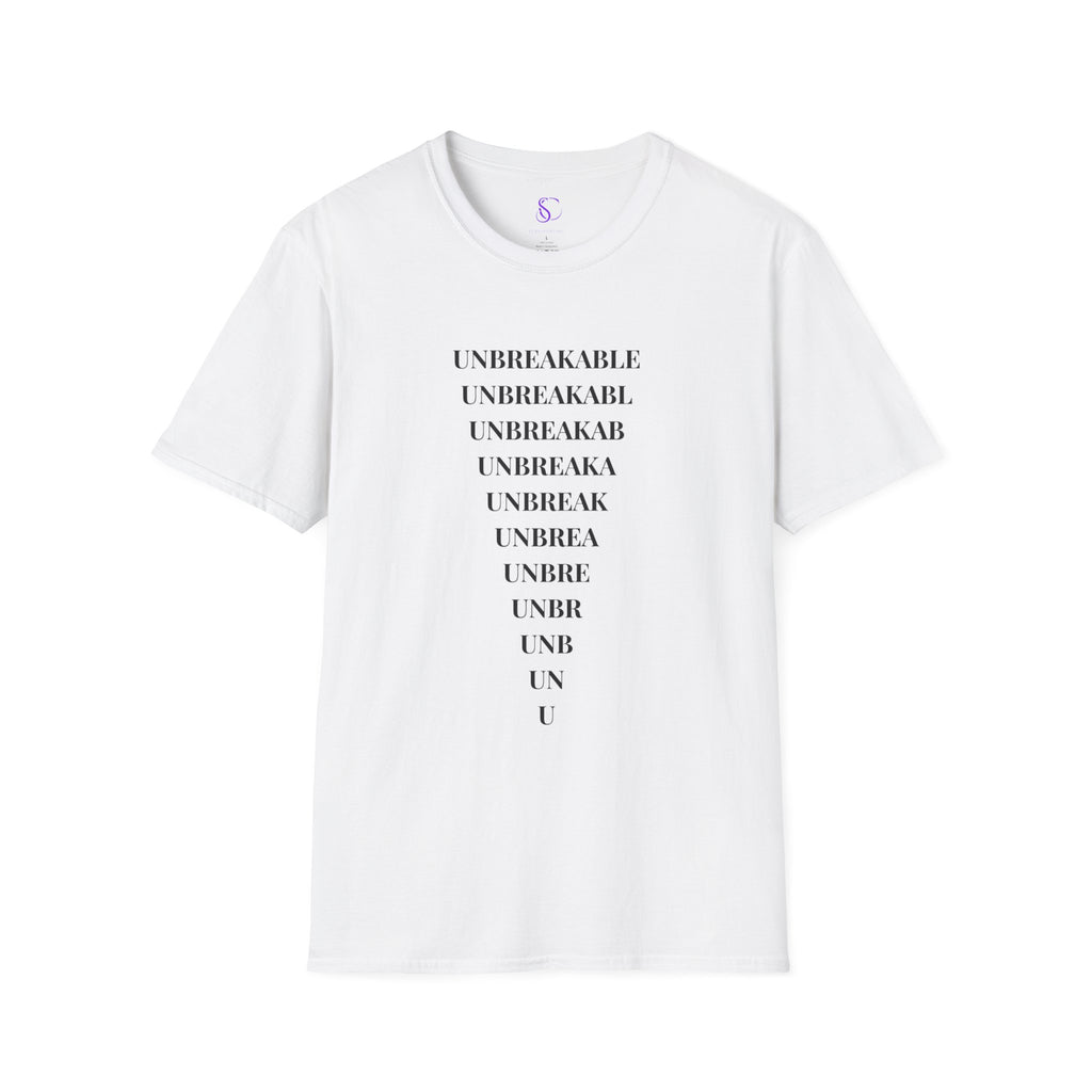"Unbreakable" Vertical Fade White T-Shirt — Motivational Typography Tee