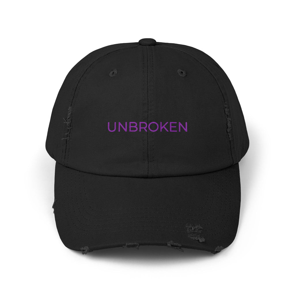 “UNBROKEN” Distressed Cap — Survivor Baseball Hat for Women | Empowering Fashion | Resilience Apparel