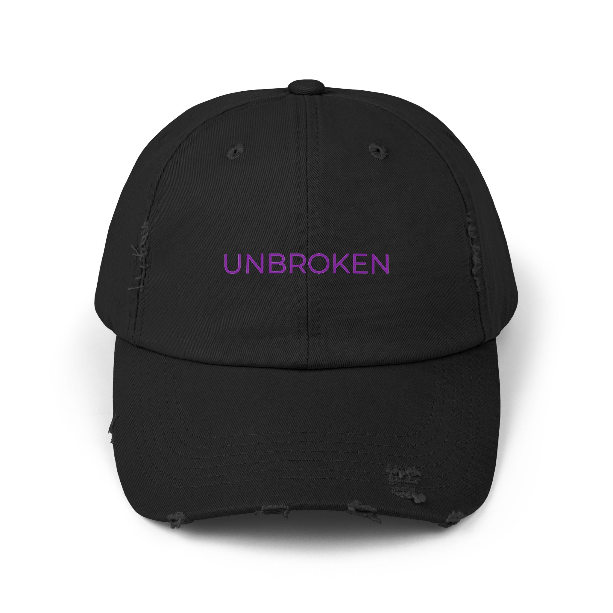 “UNBROKEN” Distressed Cap — Survivor Baseball Hat for Women | Empowering Fashion | Resilience Apparel