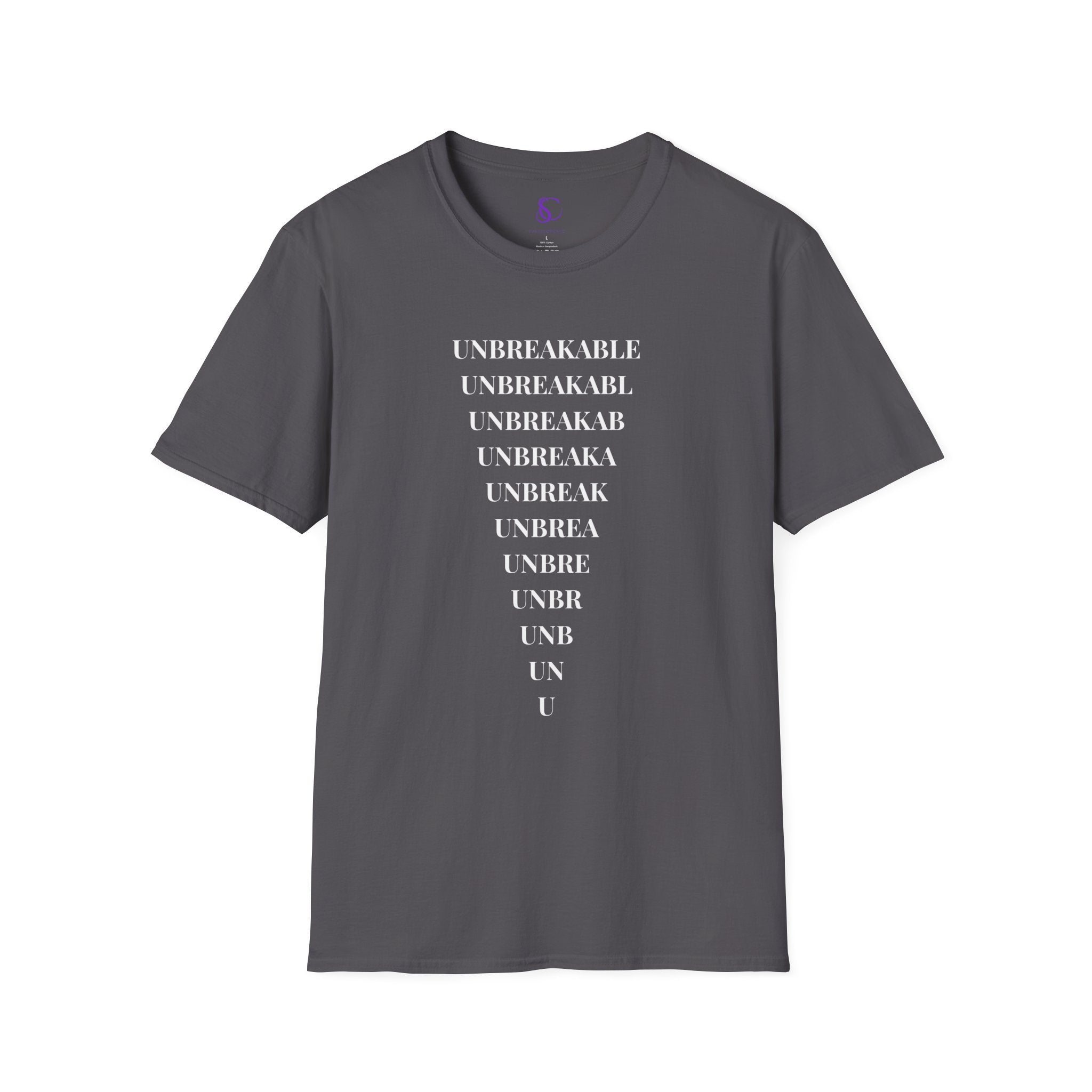 "Unbreakable" Vertical Fade T-Shirt — Motivational Typography Tee