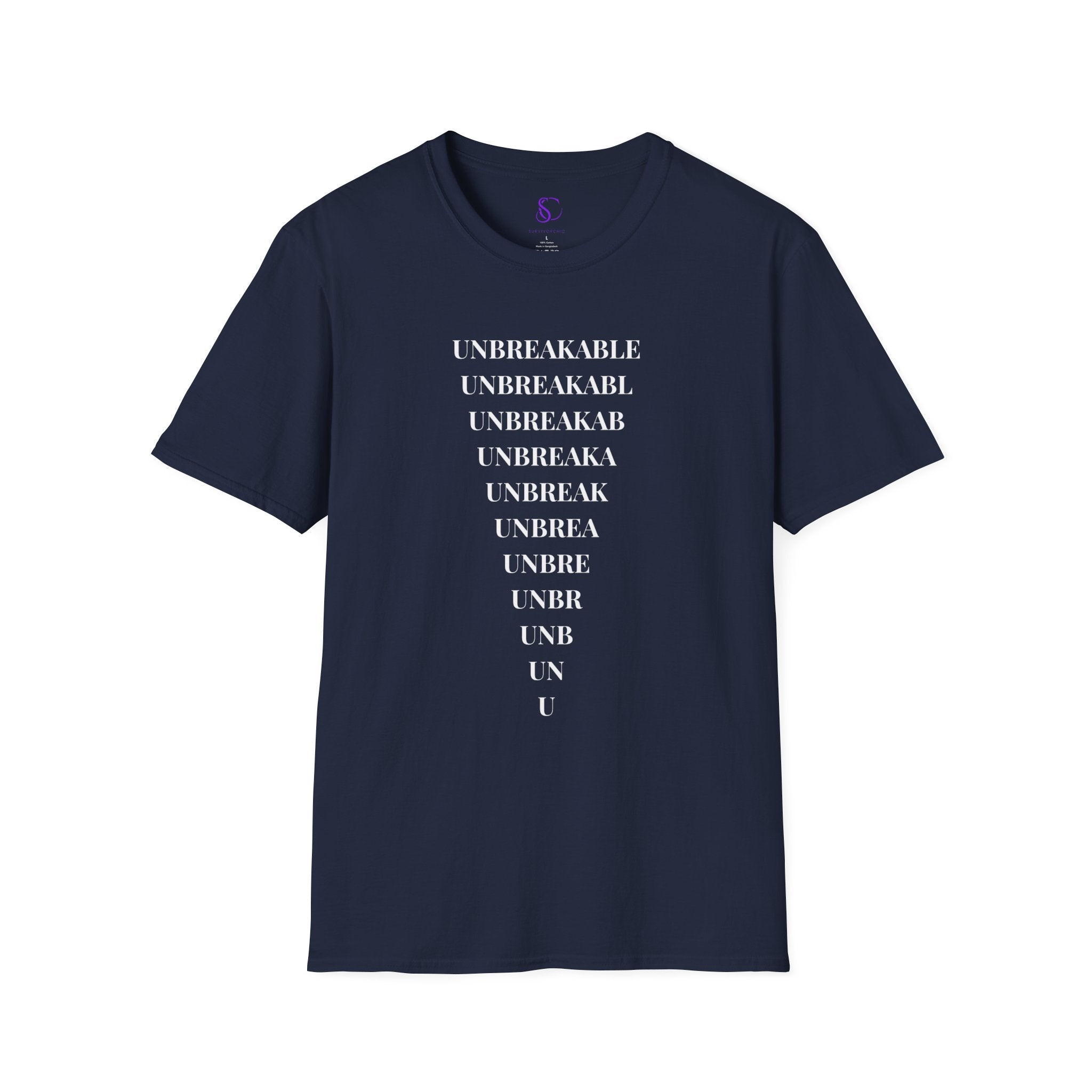 "Unbreakable" Vertical Fade T-Shirt — Motivational Typography Tee