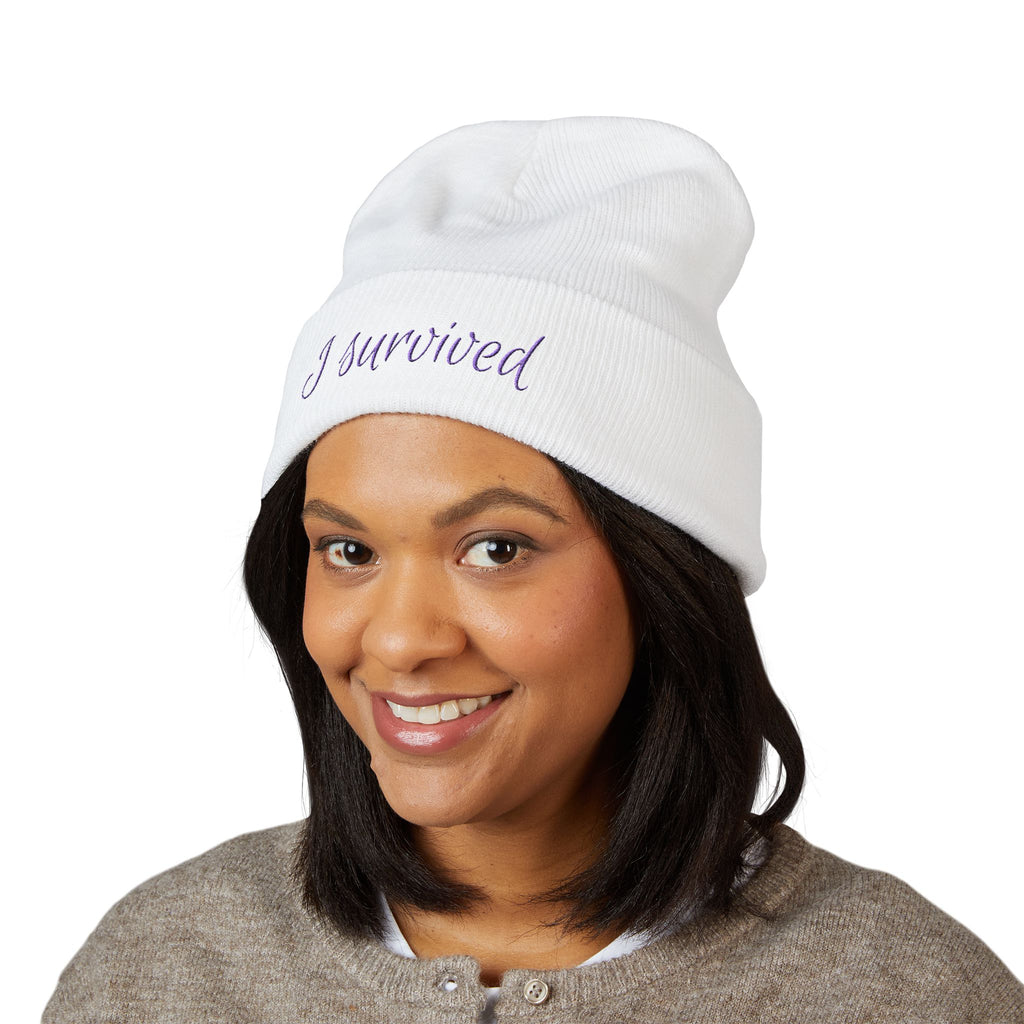 “I Survived” Beanie — Empowerment Winter Hat | Survivor Gift for Women | Healing Apparel
