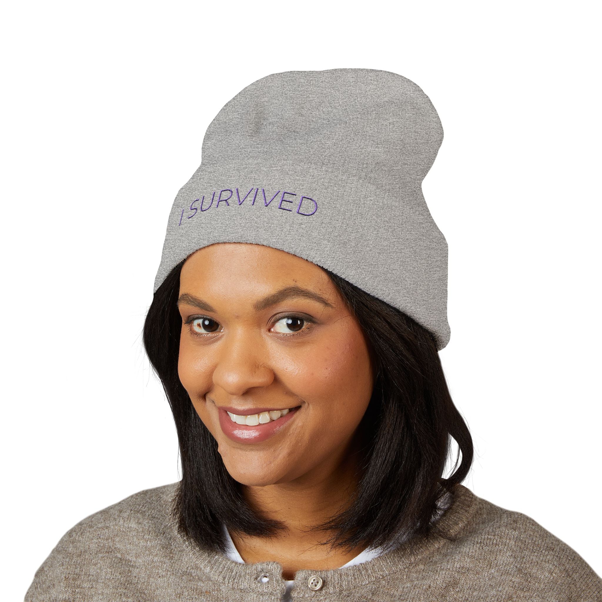 “I SURVIVED” Beanie — Empowerment Winter Hat | Survivor Gift for Women | Healing Apparel