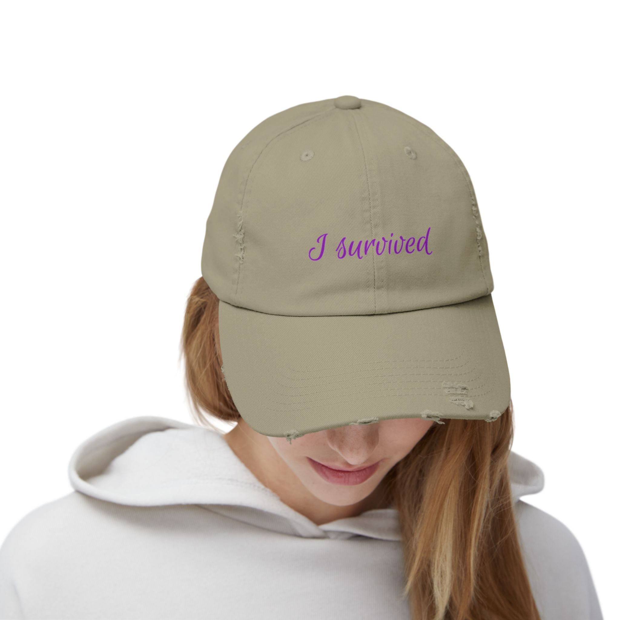 “I Survived” Distressed Cap — Survivor Baseball Hat for Women