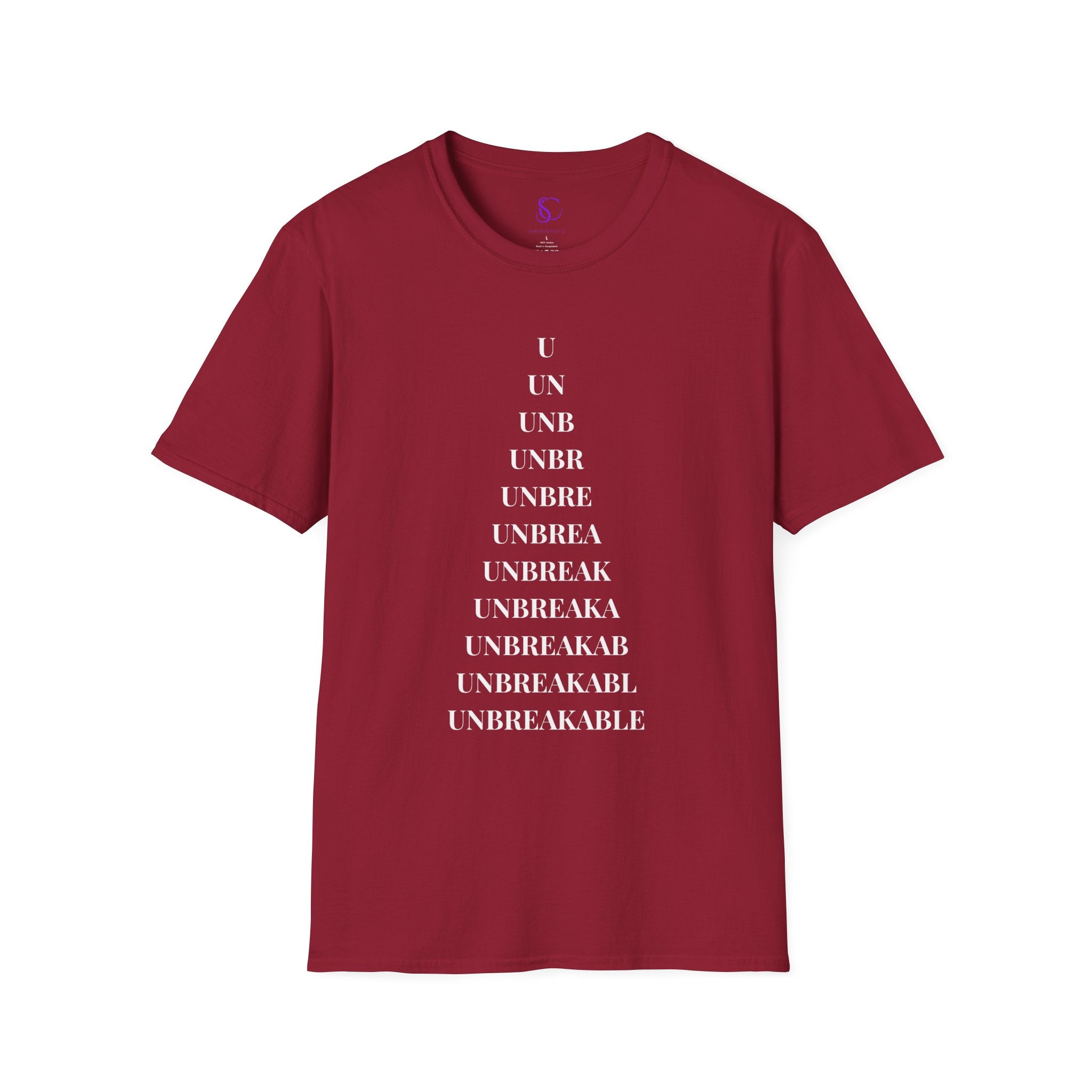 "Unbreakable" Letter‑by‑Letter Triangle T-Shirt — Motivational Typography Tee