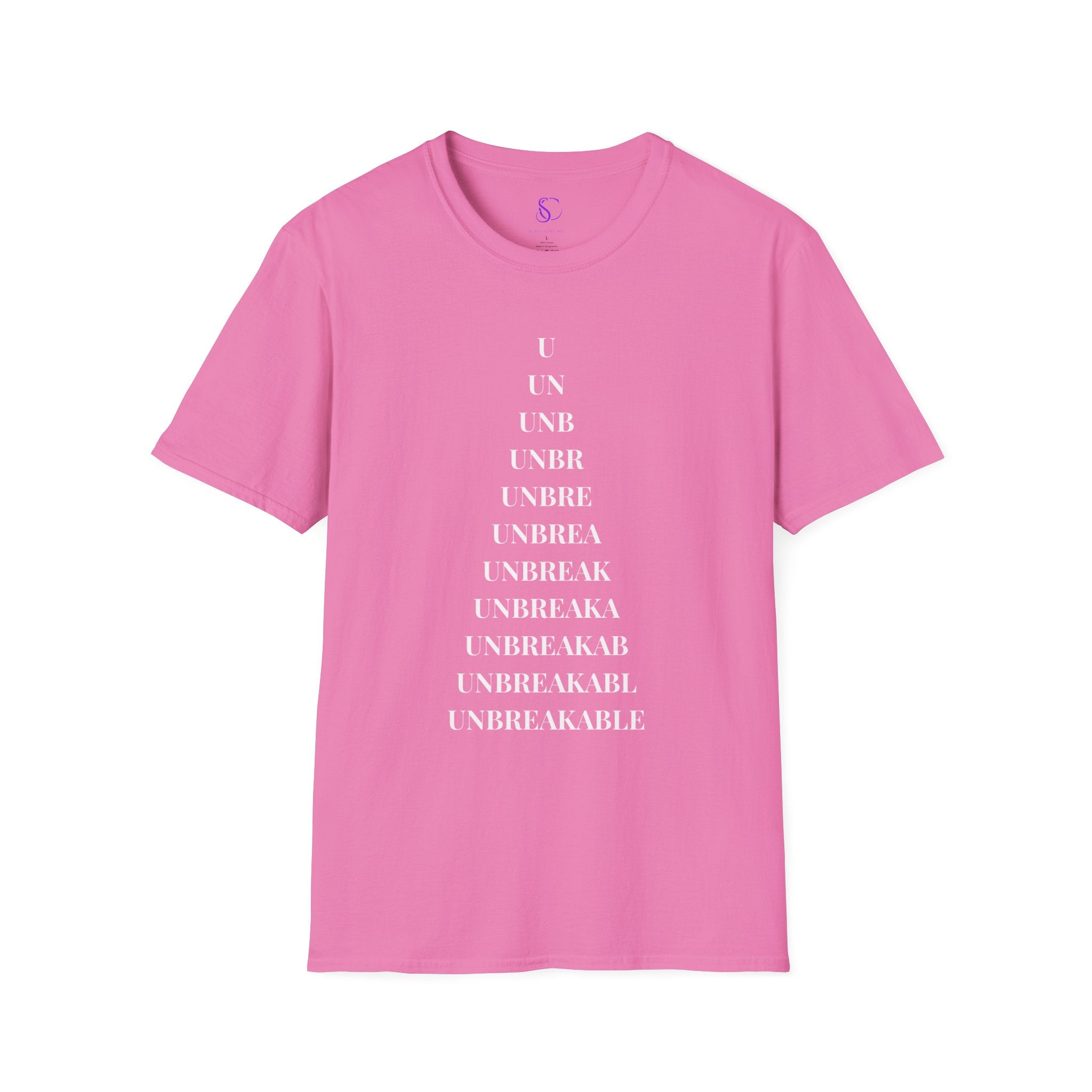 "Unbreakable" Letter‑by‑Letter Triangle T-Shirt — Motivational Typography Tee