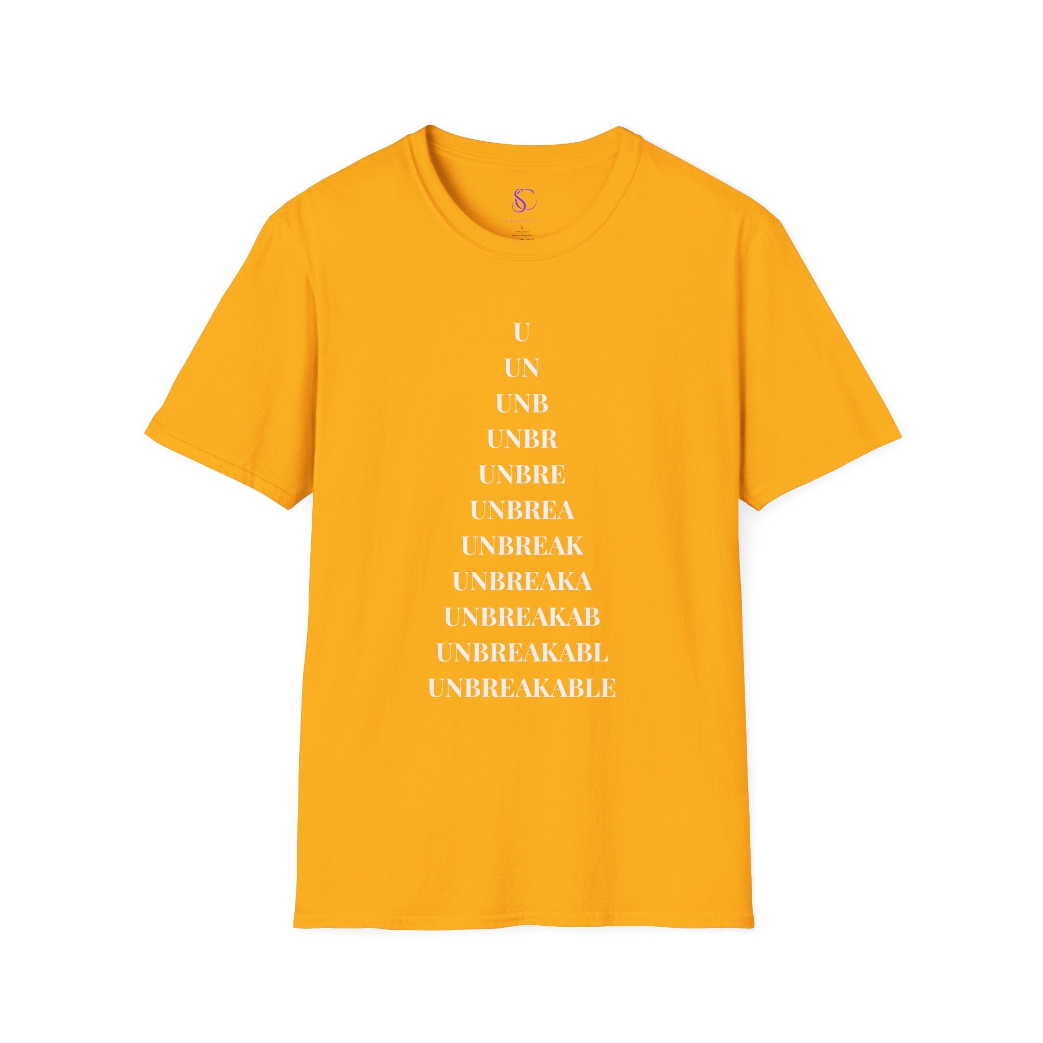 "Unbreakable" Letter‑by‑Letter Triangle T-Shirt — Motivational Typography Tee