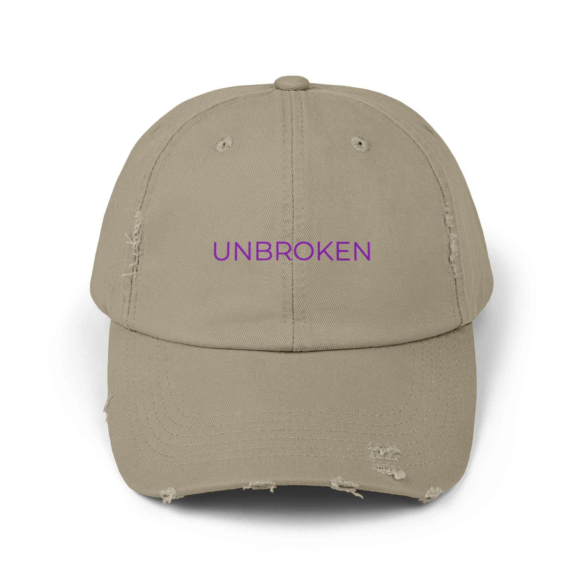 “UNBROKEN” Distressed Cap — Survivor Baseball Hat for Women | Empowering Fashion | Resilience Apparel