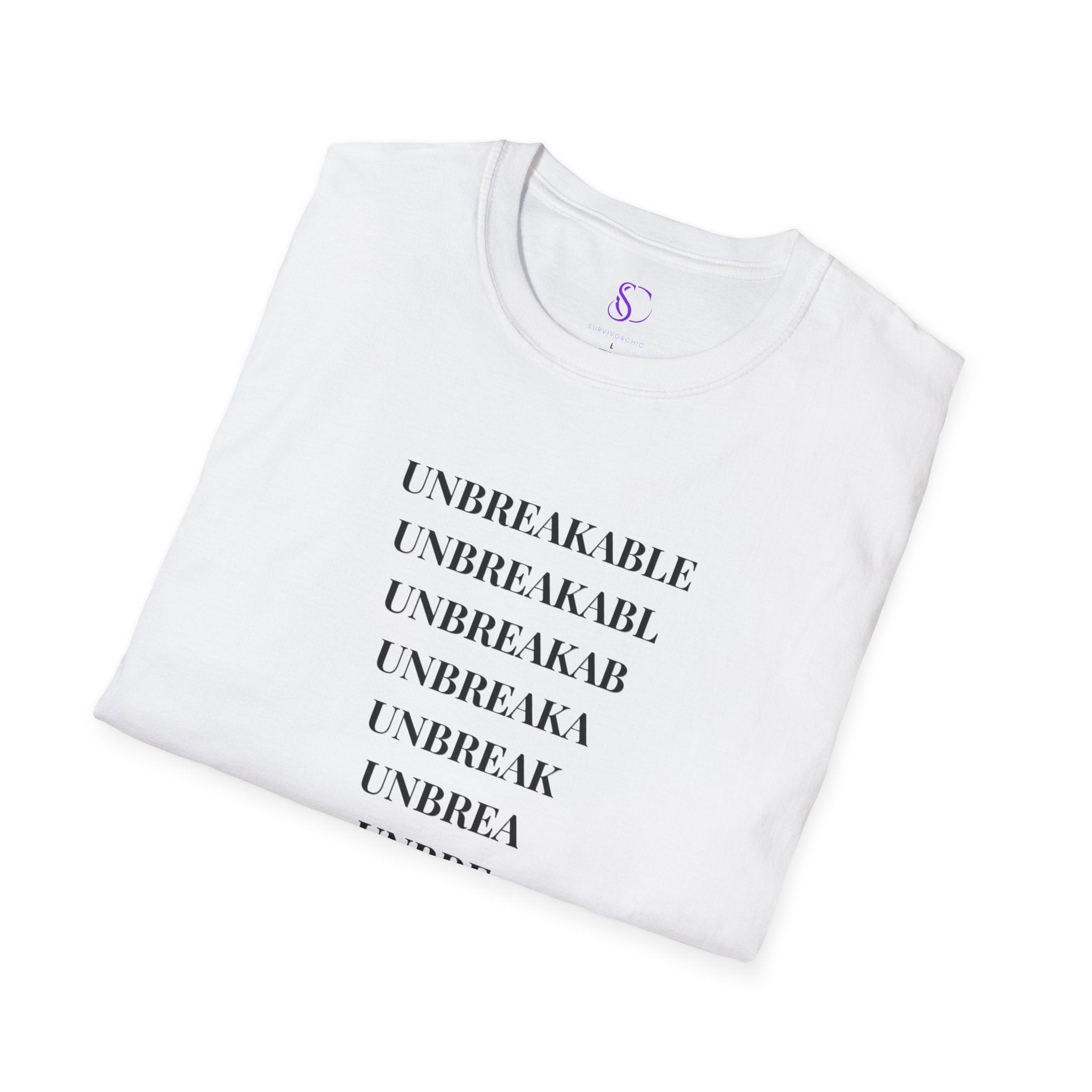 "Unbreakable" Vertical Fade White T-Shirt — Motivational Typography Tee