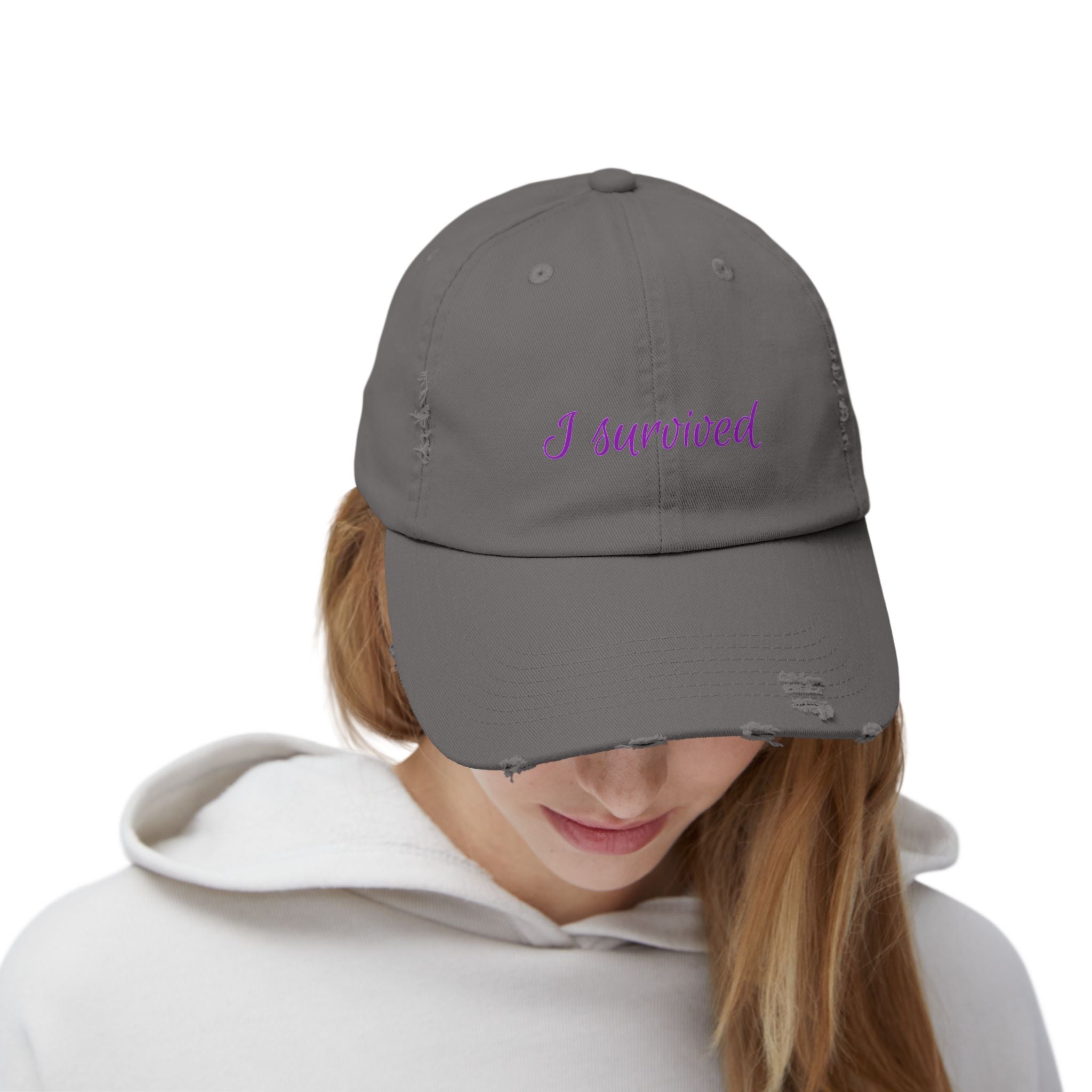 “I Survived” Distressed Cap — Survivor Baseball Hat for Women