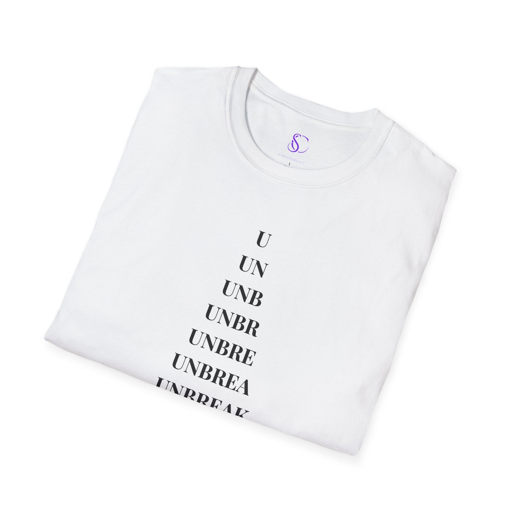"Unbreakable" Letter‑by‑Letter Triangle White T-Shirt — Motivational Typography Tee