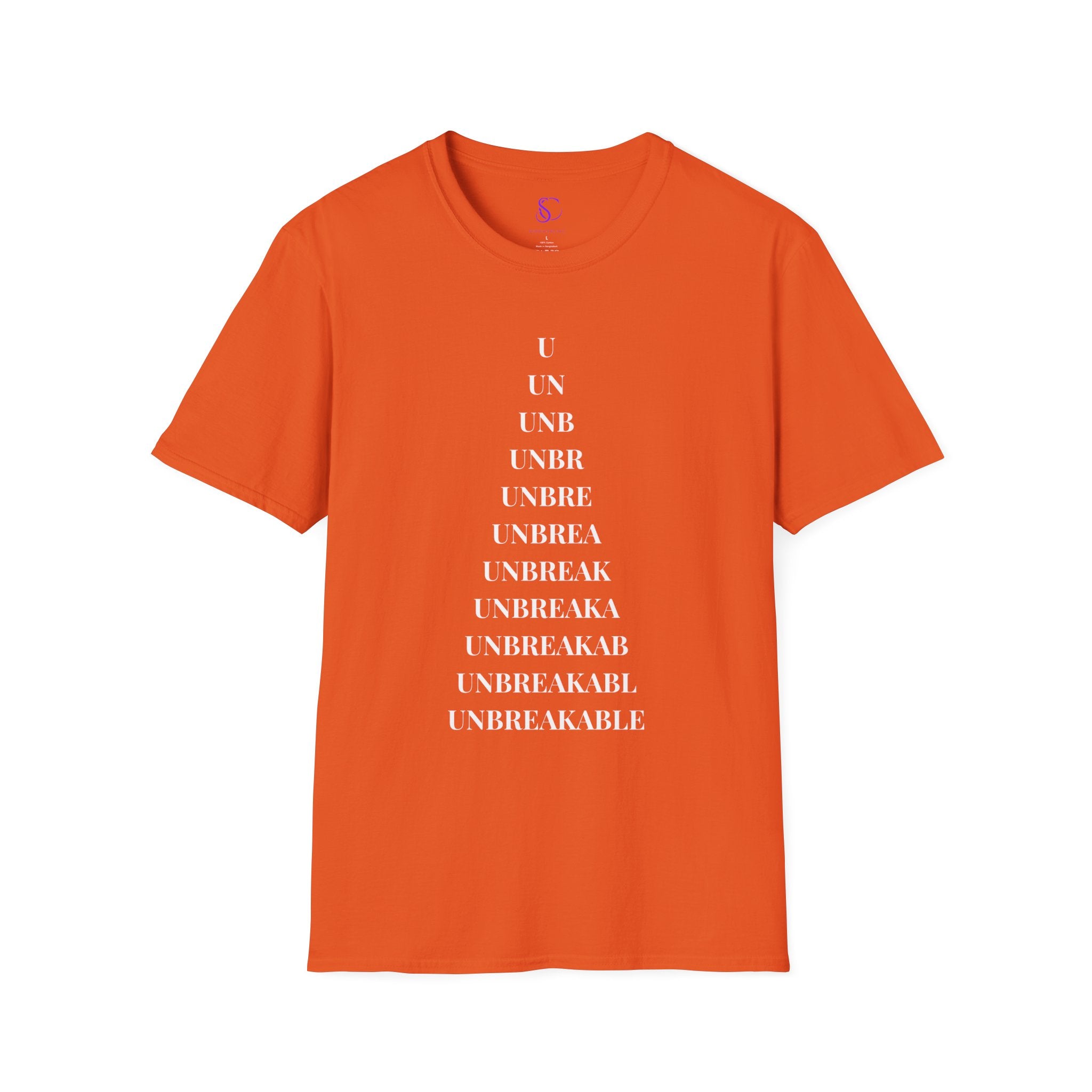 "Unbreakable" Letter‑by‑Letter Triangle T-Shirt — Motivational Typography Tee