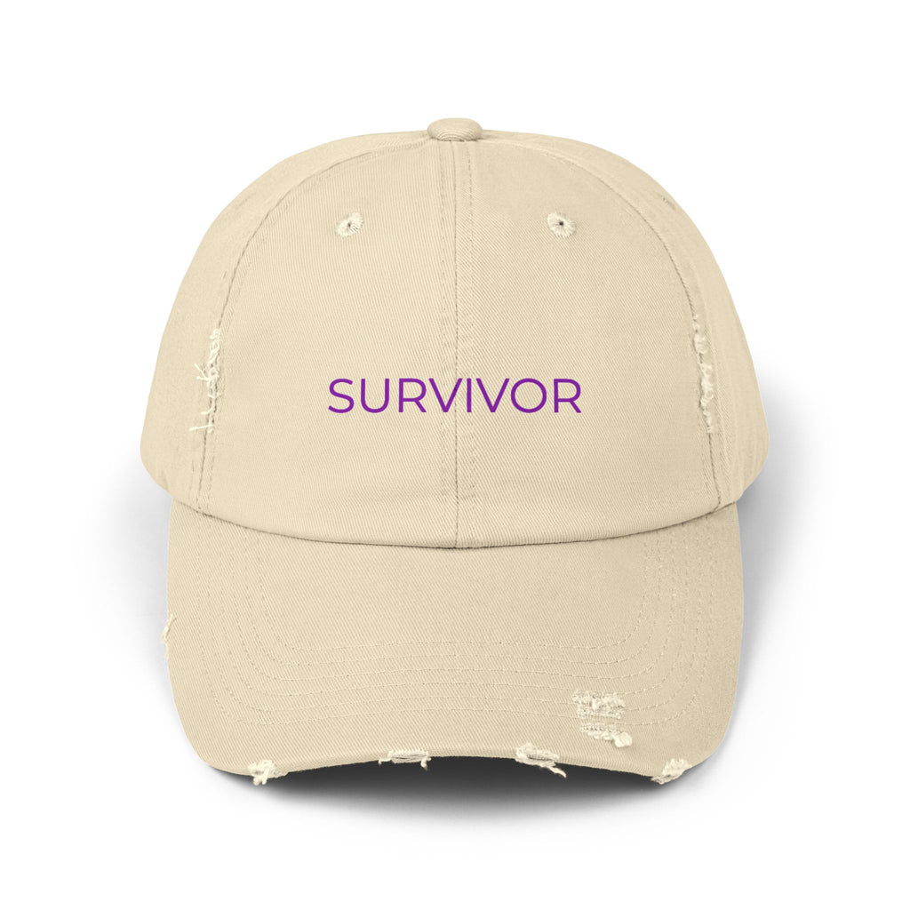 “SURVIVOR” Distressed Cap — Survivor Baseball Hat for Women | Empowering Fashion | Resilience Apparel