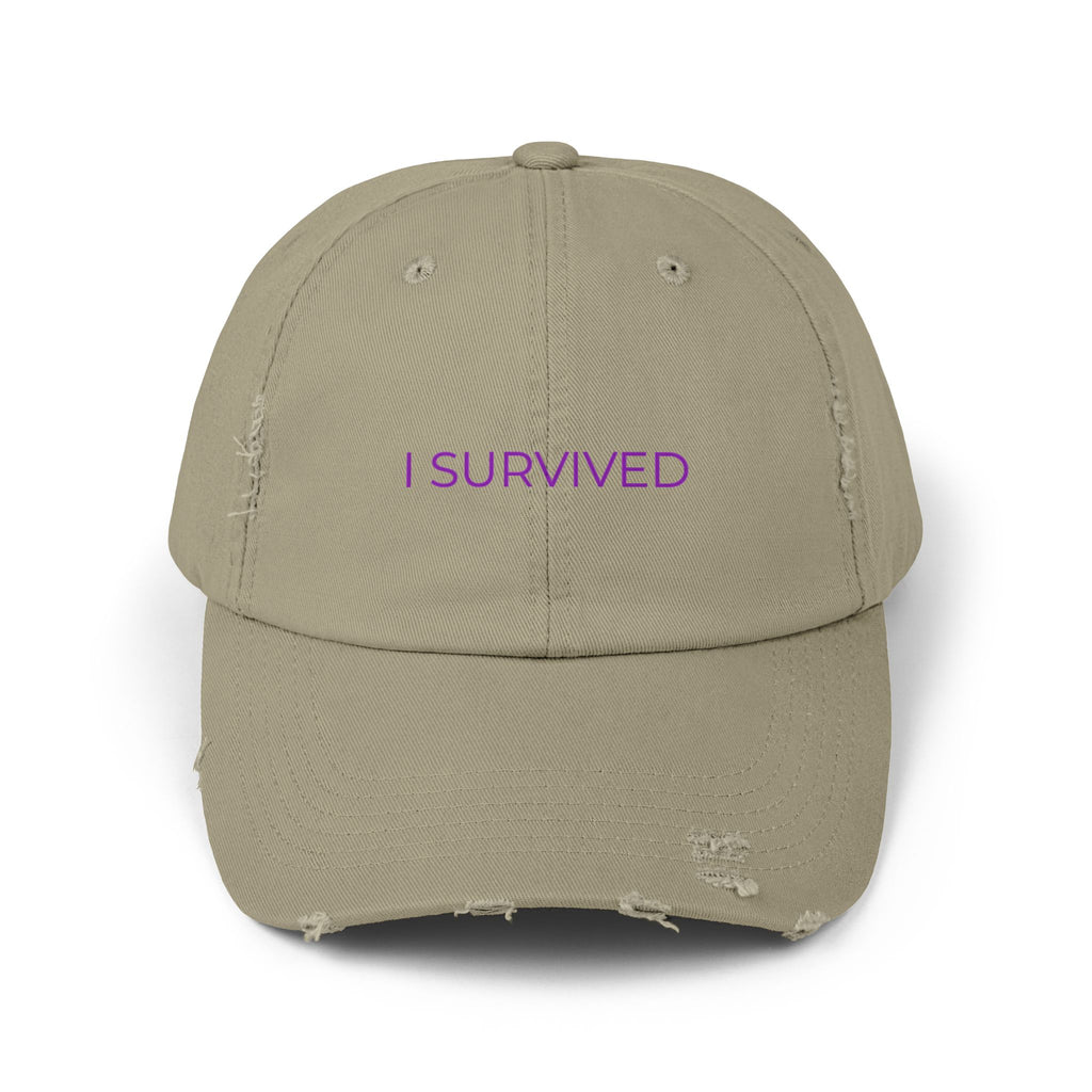 “I SURVIVED” Distressed Cap — Survivor Baseball Hat for Women | Empowering Fashion | Resilience Apparel