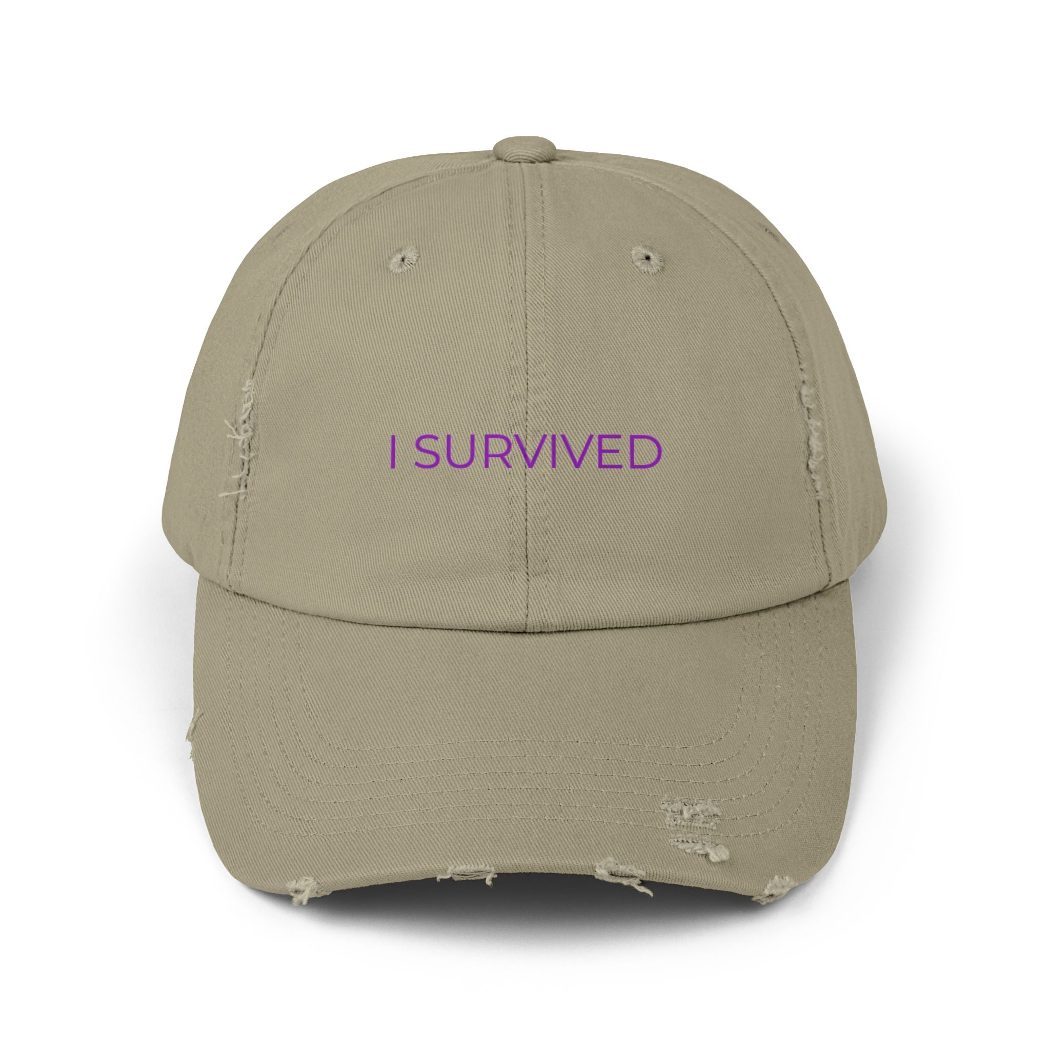 “I SURVIVED” Distressed Cap — Survivor Baseball Hat for Women | Empowering Fashion | Resilience Apparel