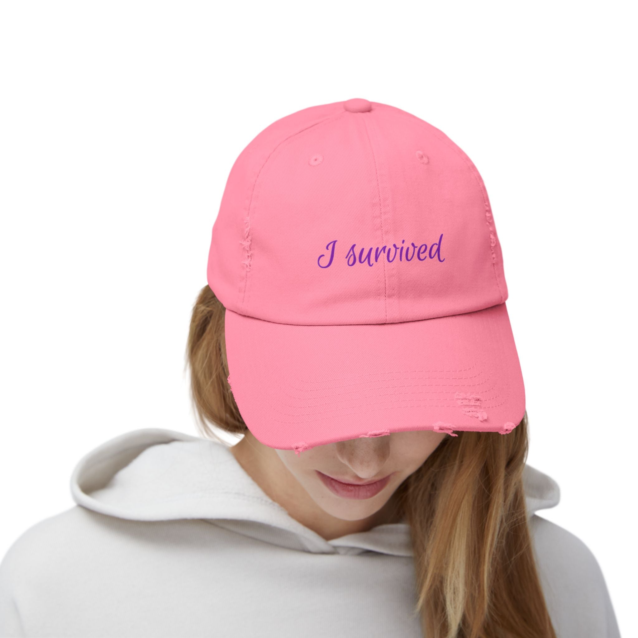 “I Survived” Distressed Cap — Survivor Baseball Hat for Women