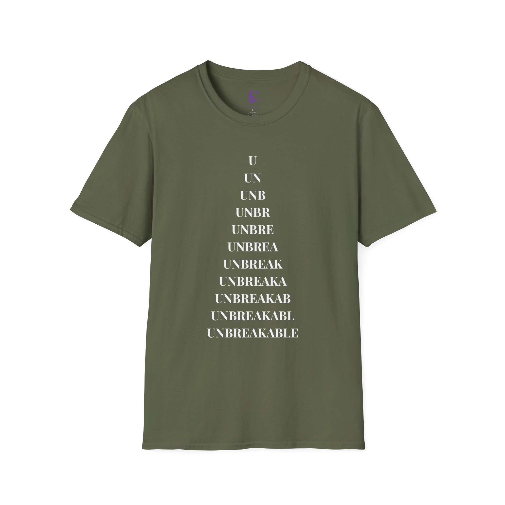 "Unbreakable" Letter‑by‑Letter Triangle T-Shirt — Motivational Typography Tee
