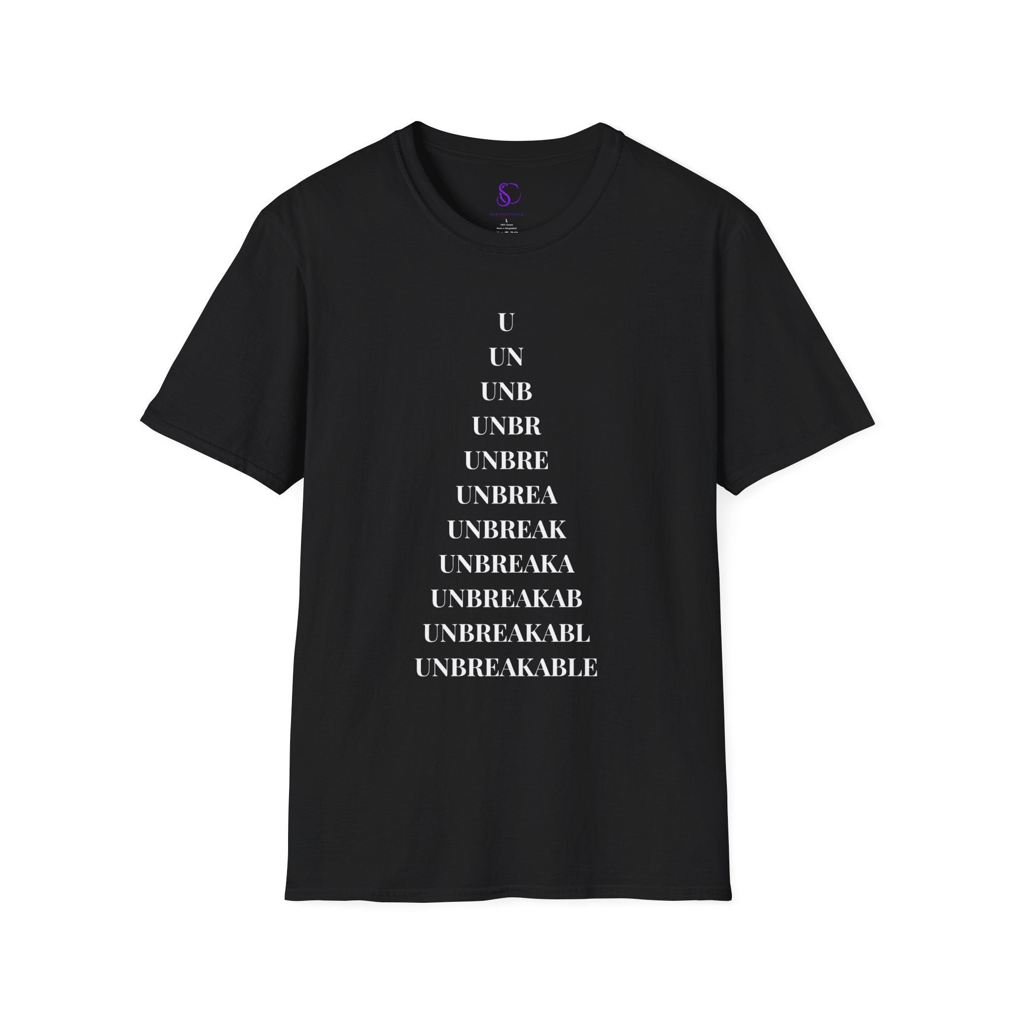 "Unbreakable" Letter‑by‑Letter Triangle T-Shirt — Motivational Typography Tee