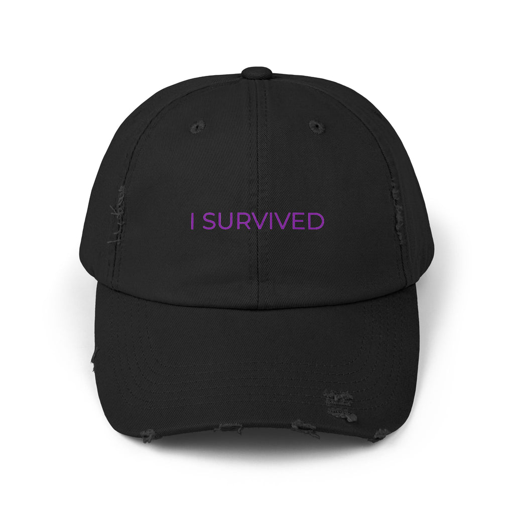 “I SURVIVED” Distressed Cap — Survivor Baseball Hat for Women | Empowering Fashion | Resilience Apparel
