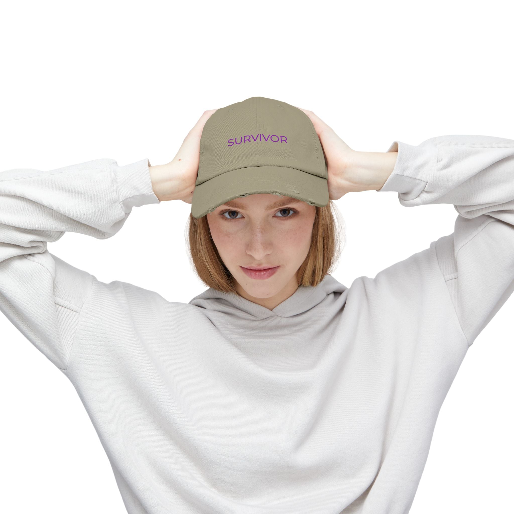“SURVIVOR” Distressed Cap — Survivor Baseball Hat for Women | Empowering Fashion | Resilience Apparel