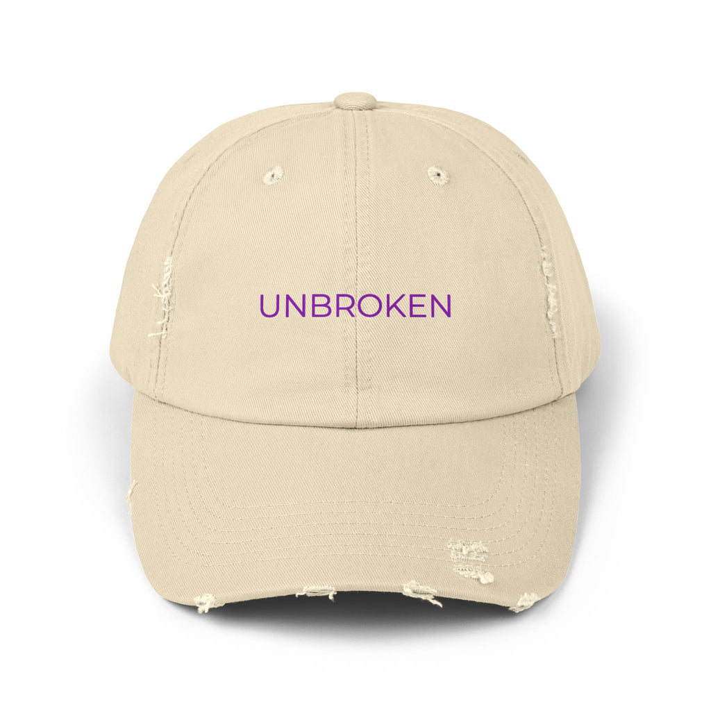“UNBROKEN” Distressed Cap — Survivor Baseball Hat for Women | Empowering Fashion | Resilience Apparel