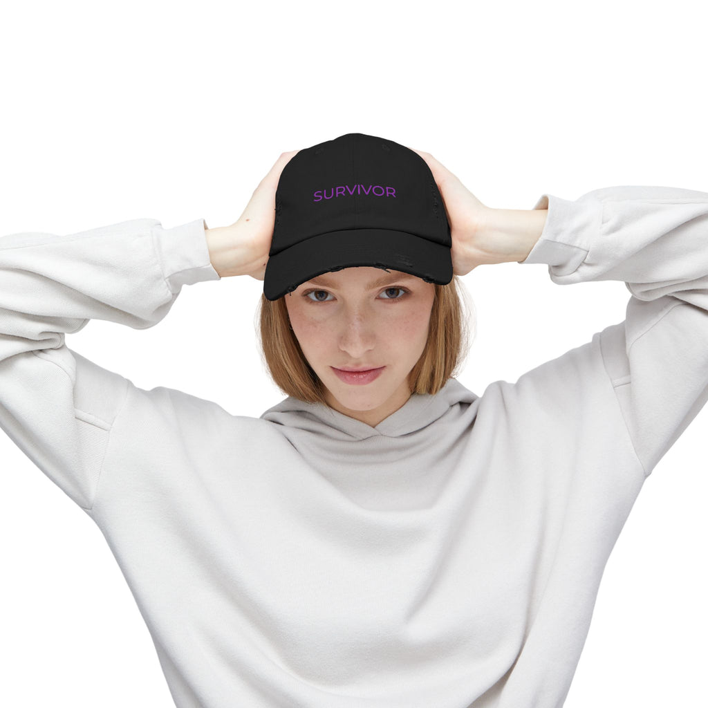 “SURVIVOR” Distressed Cap — Survivor Baseball Hat for Women | Empowering Fashion | Resilience Apparel