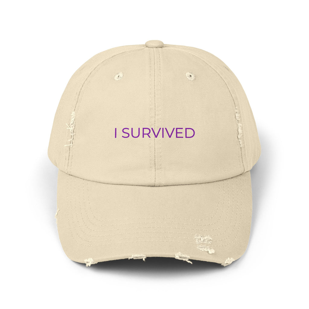 “I SURVIVED” Distressed Cap — Survivor Baseball Hat for Women | Empowering Fashion | Resilience Apparel