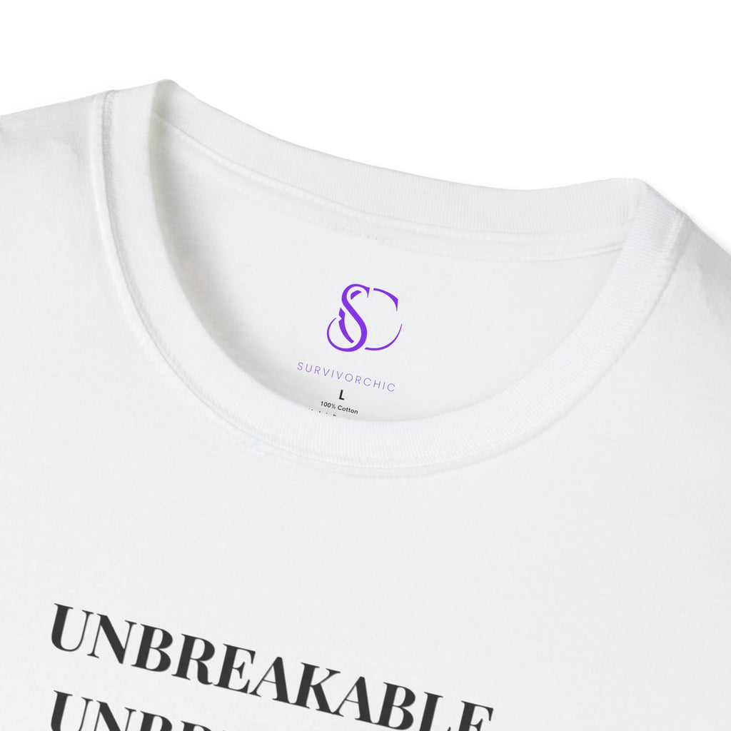 "Unbreakable" Vertical Fade White T-Shirt — Motivational Typography Tee
