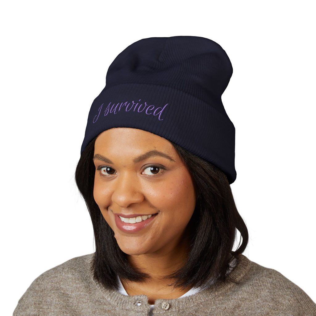 “I Survived” Beanie — Empowerment Winter Hat | Survivor Gift for Women | Healing Apparel
